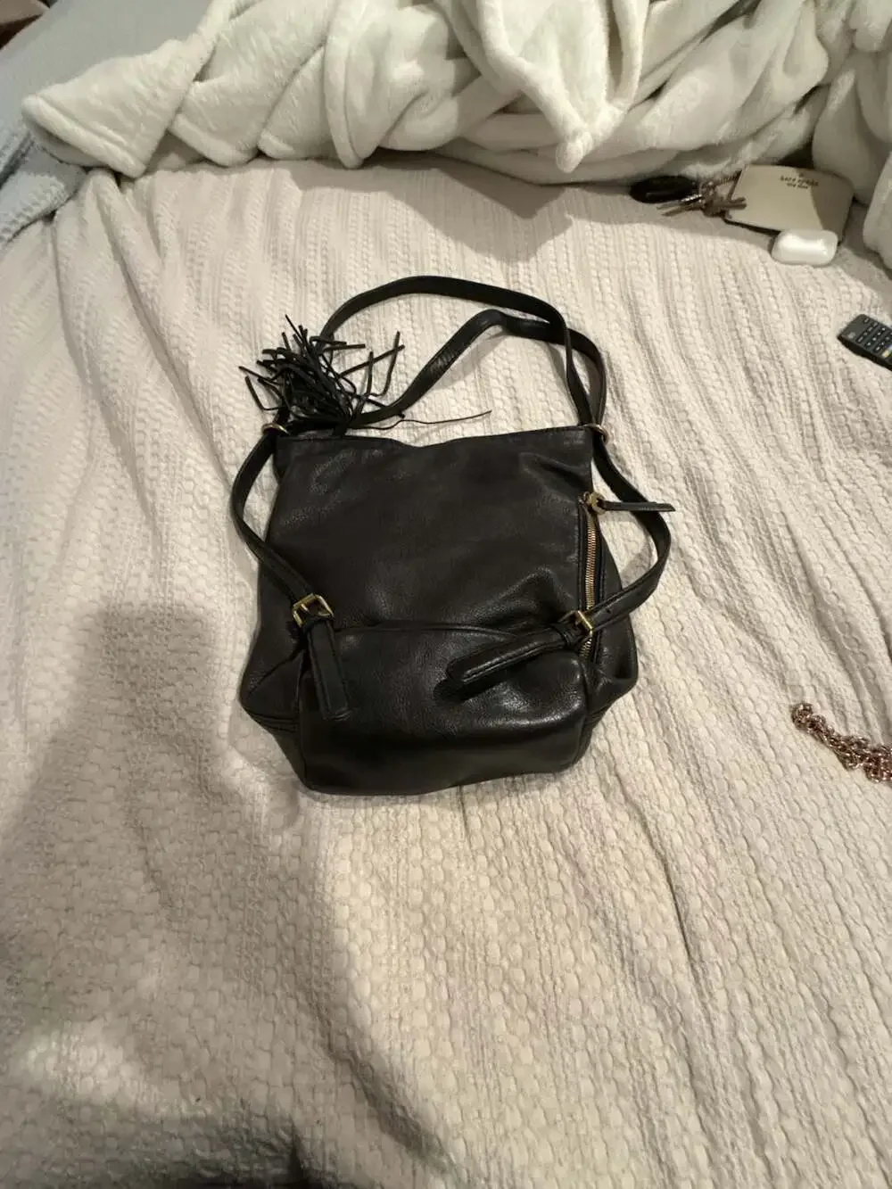Hobo The Original Black Leather Slouchy Shoulder Bag with Tassel